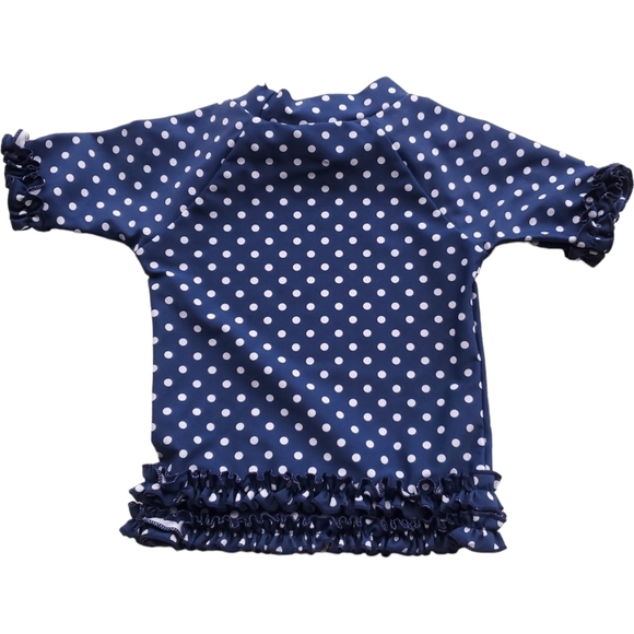 Ruffle Butts Rashguard Top Short-sleeve Navy|White Polka Dots 18-24M - Picture 1 of 4